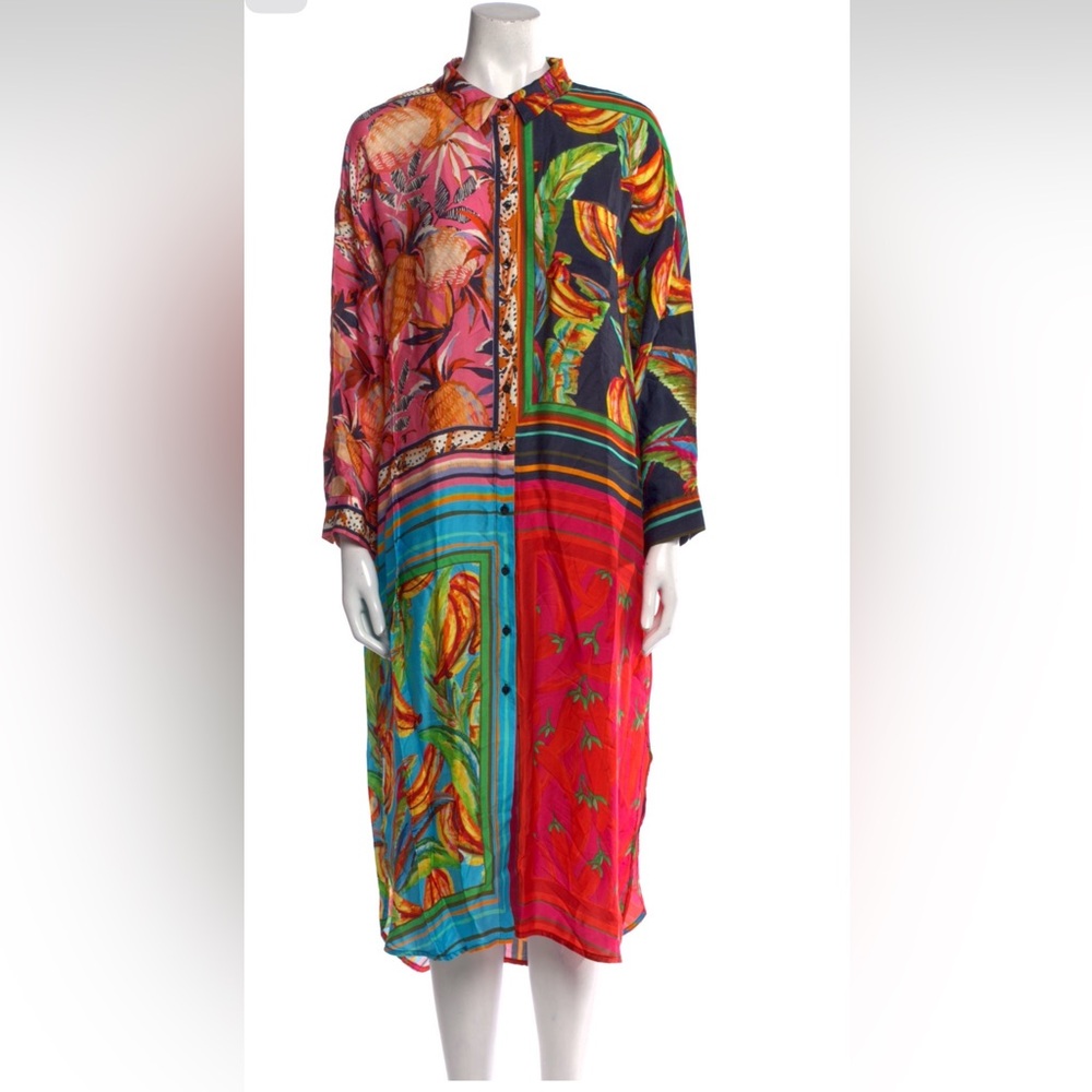 Farm Rio scarf print midi length shirt dress - Picture 3 of 6